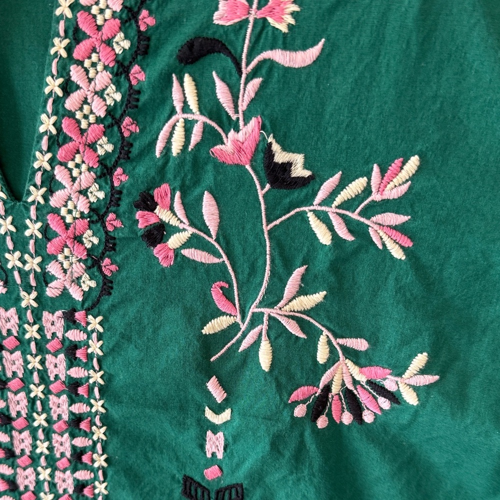 J. Jill Embroidered Green Floral Women's Tunic Top - Picture 3 of 11